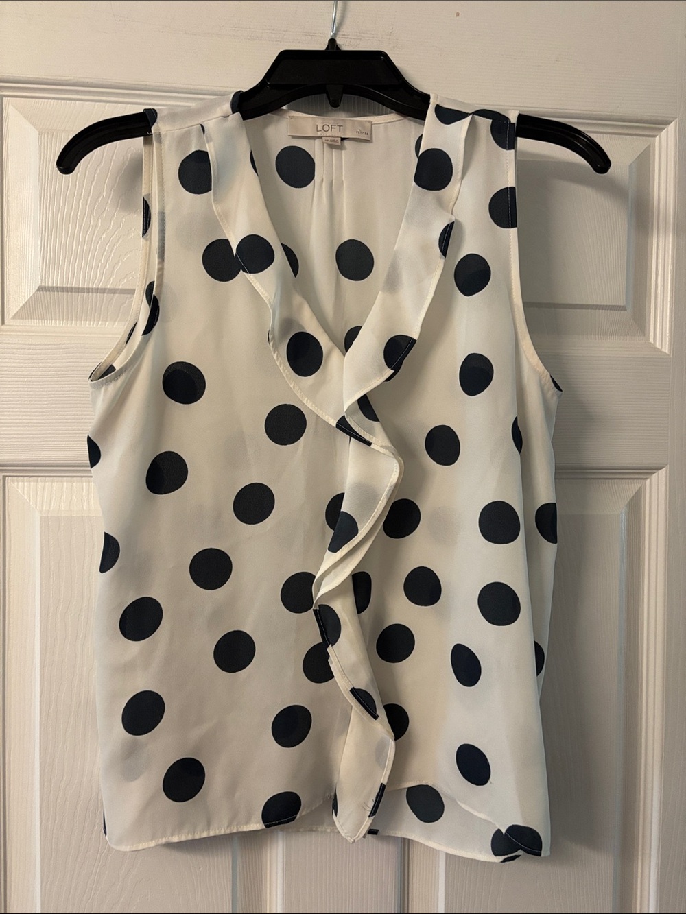 LOFT White Sleeveless Polka Dot Ruffle Blouse